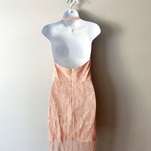 NBD X Revolve Nicole Peach Lace Halter Gown Maxi Dress Women's Size Small - Picture 9 of 14